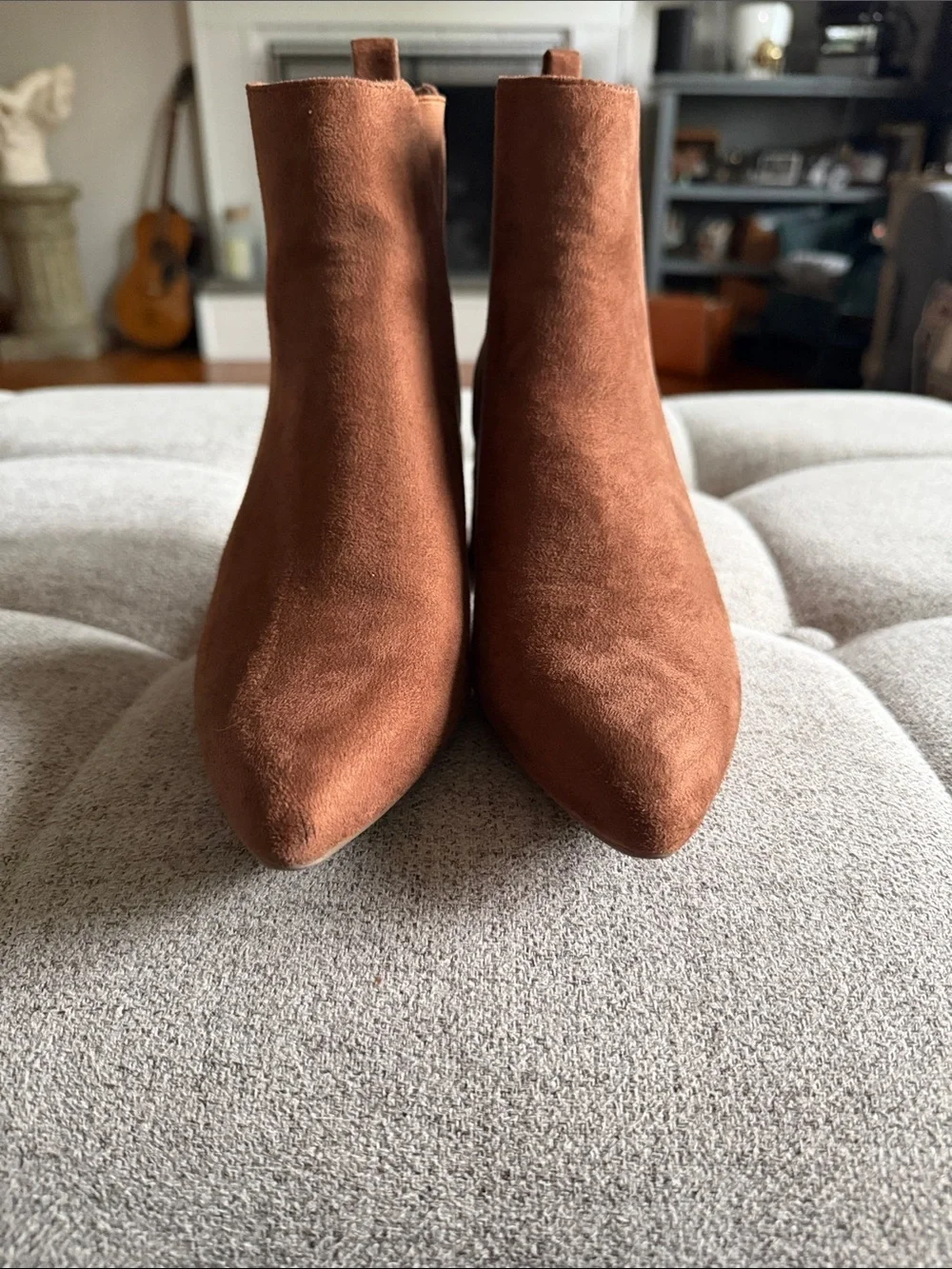 Aerosoles Suede-Like Pointed Toe Ankle Boots Block Heel Elastic Side Sz 6.5